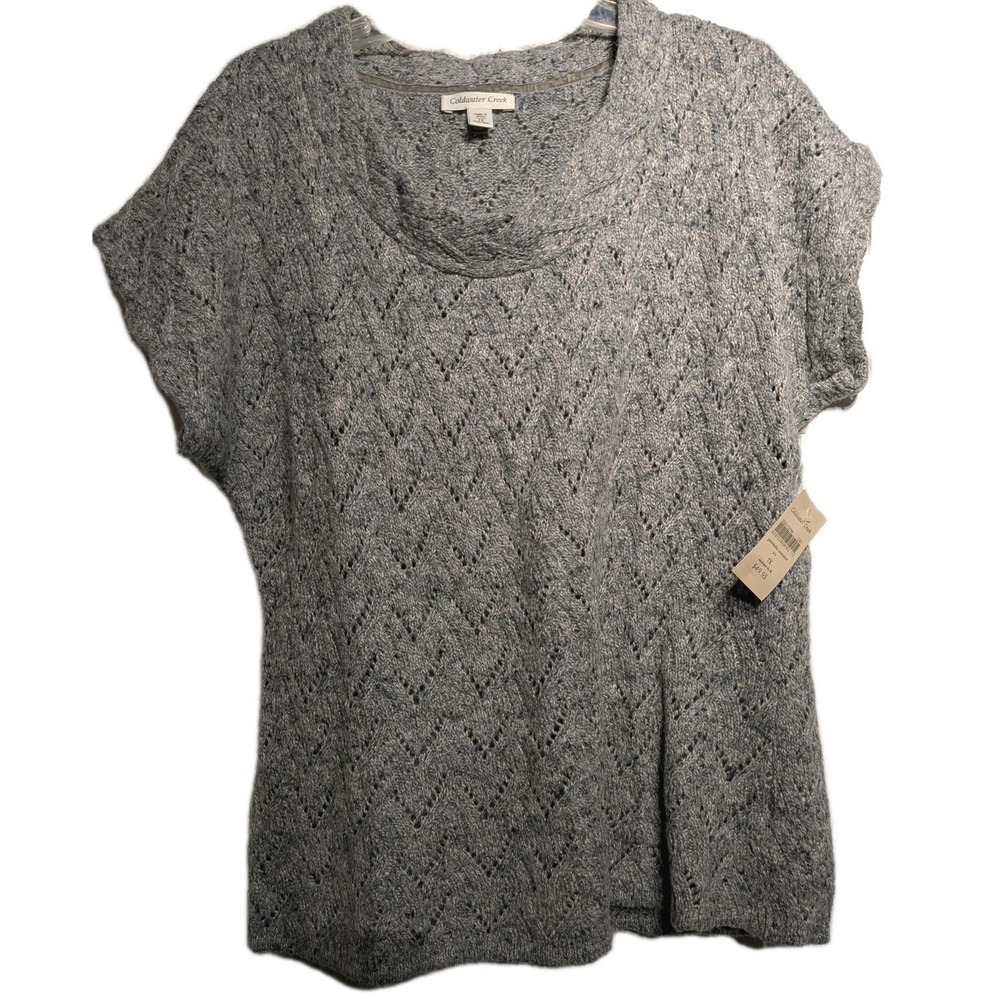 Coldwater Creek Sweater Women 1X (16-18W) Gray Pointelle Cowl Neck Knit NWT